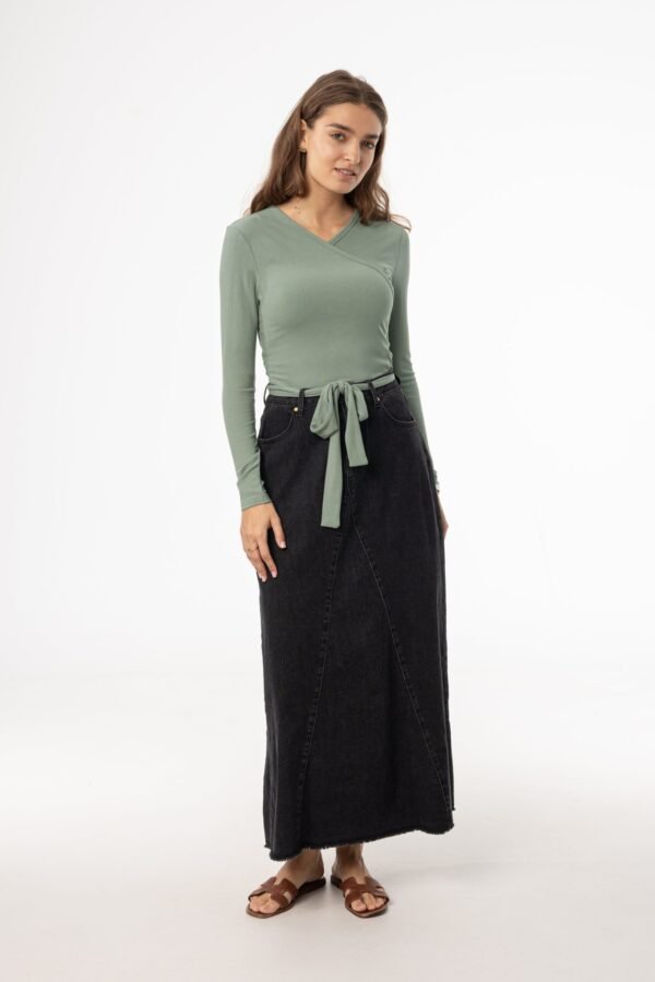 Black Frayed Edge Denim Skirt