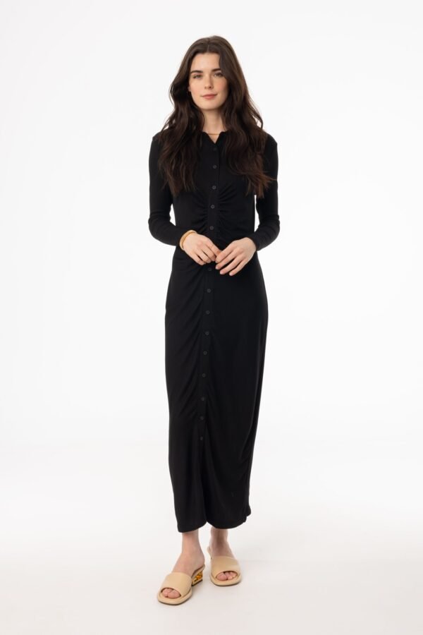 BlackRuchedCardiMaxiDress.jpg Black Ruched Cardi Maxi Dress