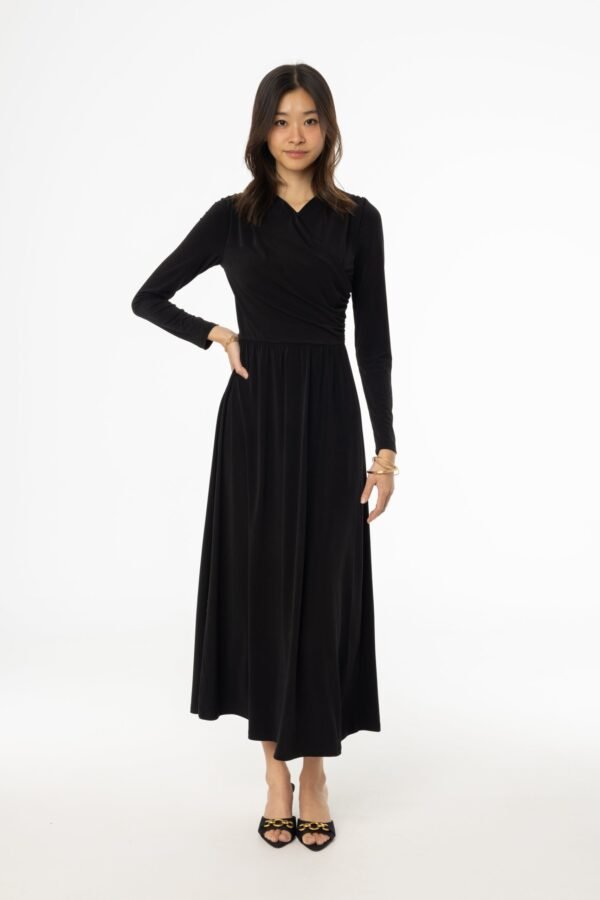 Black Slinky Faux Wrap Maxi Dress