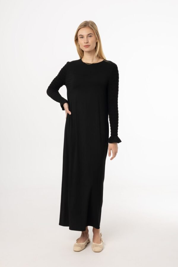 Black Smocked Sleeve Maxi Dress
