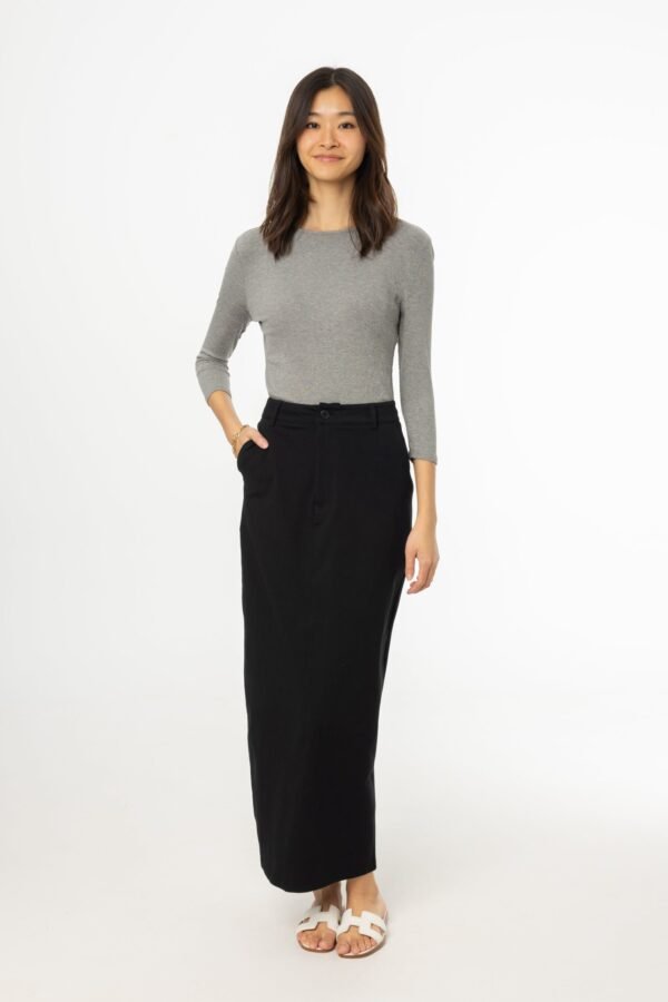 Black Stretch Cotton Maxi Skirt - Image 4