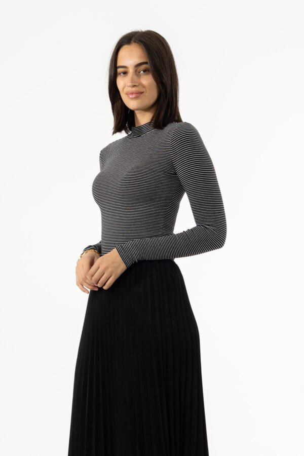 Black Striped Mock Neck Top - Image 2