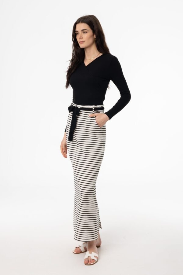 Black Striped Stretch Maxi Skirt - Image 2