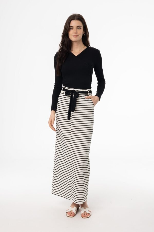 Black Striped Stretch Maxi Skirt - Image 4
