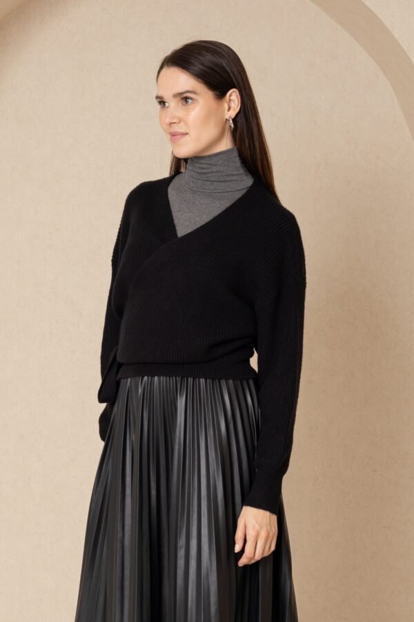 Black Knit Wrap Top - Image 2